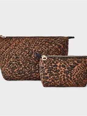 Universal Thread Leopard Print Cosmetic Pouch Set - Brown and Black